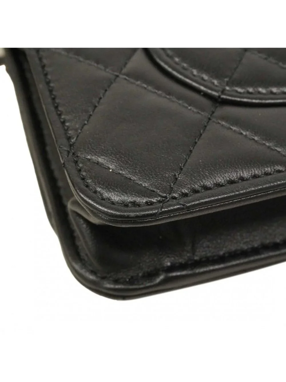 ★SOLD★ Chanel Shoulder Wallet Quilted Pearl Lambskin Black Champagne Gold - Picture 7 of 10